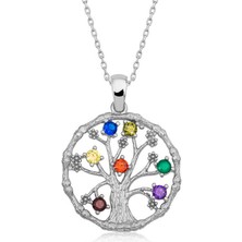 Gümüş Renkli Taşlı Hayat Ağacı Kadın Kolye