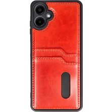 Newface Samsung Galaxy A06 Kılıf Sara Kartvizitli Deri Kılıf - Kırmızı