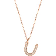 Gümüş Rose Ü Harfi Kadın Kolye