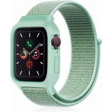 Newface Apple Watch 38MM Hasırlı Cırtcırtlı Kasalı Kordon - Turkuaz