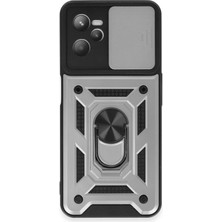 Newface Realme C35 Kılıf Pars Lens Yüzüklü Silikon - Gümüş