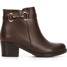 Alura Hakiki Deri Kalın Topuk Kahverengi Kadın Bot