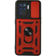 Newface Oppo Reno 5 Lite Kılıf Pars Lens Yüzüklü Silikon - Kırmızı