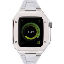 Newface Apple Watch 45MM Metal Petek Kasalı Kordon - Gümüş