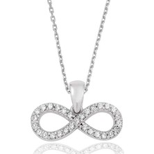 Gümüş Beyaz Taşlı Sonsuzluk Bayan Kolye