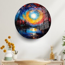 Glitglass Cam Tablo: Ay Işığında Renkli Göl ve Gökyüzü Yansıması