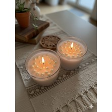 MumKusag Toz Pembe Inci Süslemeli Cam Bardak Mum