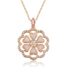 Gümüş Rose Kalp Çiçek Bayan Kolye