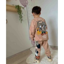 Jeliboom Kahverengi Disney Baskılı Erkek Çocuk 3 Ip  Şardonlu Kişlik Eşofman Takımı