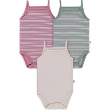 Civil Baby Çizgili Ip Askılı 3 Lü 0-36 Ay Çıtçıtlı Badi - Pembe 12-18 Ay