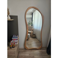 Uğurlu Ayna 180X80 Doğal Ahşap Boy Aynası – Natürel Renk Asimetrik El Yapımı Dekoratif Duvar Aynası