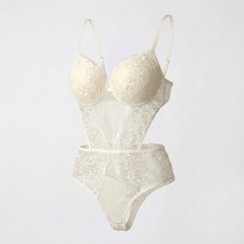 Ekru Dantelli Bodysuit