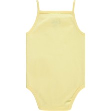 Kujju Civil Baby Penye Ip Askılı Dantelli  Kız Çıtçıtlı Badi - Sarı 3-4 Yaş