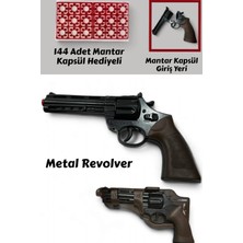 Yıldırım Oyuncak Metal Revolver  25 cm Mantar Kapsül Atan Tabanca Revolver 144 Adet Kapsül Hediyeli
