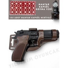 Yıldırım Oyuncak Metal  20 cm Mantar Kapsül Atan Tabanca 144 Adet Kapsül Hediyeli