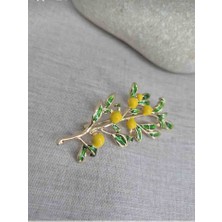 Noshnosh Limon Çiçeği Tasarımlı Zirkon Taşlı Broş Yakaiğnesi Rozet