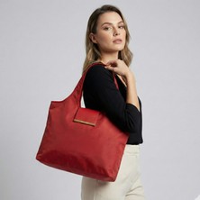 Kırmızı Katlanabilir Bez Çanta(Altın Toka) – Çantaya Takılabilir, Hafif ve Pratik Tasarım