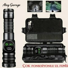Atay Garage Dijital Ekranlı Şarjlı LED El Feneri – Zoomlu, Yüksek Işık Gücü, Teleskopik Odaklama