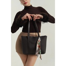 Clodi Kadın Kahverengi Fular Detaylı Şık El ve Omuz Çantası