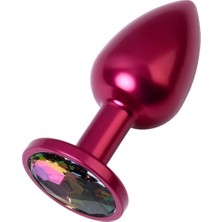 Metal Rainbow Taşlı Kırmızı Anal Plug Orta Boy