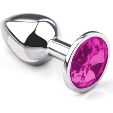 Metal Elmas Taşlı Anal Plug Pembe Büyük Boy