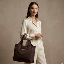 Koyu Kahverengi Katlanabilir Bez Çanta(Altın Toka) – Çantaya Takılabilir, Hafif ve Pratik Tasarım