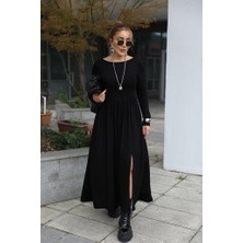 Etiler Collection Kadın Kayık Yaka Sırt Dekoltesi ve Yırtmaç Detay Maxi Boy Elbise