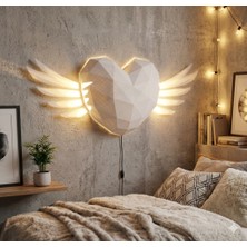 Aoblex Sevgililer Gününe Özel Işıklı Kanatlı Kalp Duvar Dekoru - Modern Geometrik Gece Lambası