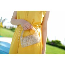 No8 Home El Yapımı Incili El Çantası Kapaklı Krem