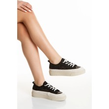 MFT Ayakkabı Kadın Siyah Dantel Detaylı Bağcıklı Günlük Spor Ayakkabı