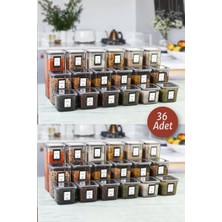 Pazarika 36'lı Set Etiketli, Kırılmaz Kare Kavanoz Erzak Saklama Kabı Antrasit X12 1,75 Lt/1,2 Lt/0,55 Lt Antrasit