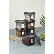 Pazarika 6 Adet 0,5 Lt Suya Dayanıklı Etiketli, Kırılmaz Kare Erzak, Baharat Saklama Kabı Antrasit Diğer