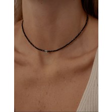 Atelier Çağla Ince Siyah Kristal Gümüş Kalp Kolye