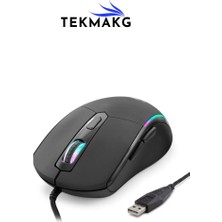 Tekmakg Rgb Işıklı 6400 Dpı Hassas Oyuncu Mouse - 6 Tuşlu Ergonomik Kablolu Gaming Mouse - Siyah