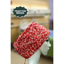 Yiğitbaşı Kırmızı Papatya Doktor Hemşire Aşçı Cerrahi Bone Hastane Anne Bone Iş Bandanası Pamuklu Kumaş Lastikli