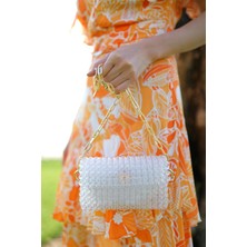 Bosel El Yapımı Zincirli Incili Çanta Beyaz