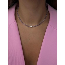Atelier Çağla Ince Mor Kristal Altın Kalp Kolye