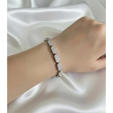 Hoolya Design Xuping Modern Tasarım Zirkon Taşlı Kuyumcu Serisi Gümüş Renk Premium Bileklik 17CM + 2cm Ayarlı