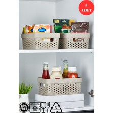 5'li Set Penta Düzenleyici Sepet, Mutfak Banyo Dekoratif Çok Amaçlı Organizer Kapaksız Krem