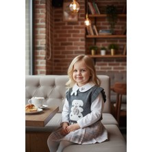 Ekose Etek Tavşanlı Gömlek Kız Çocukları Için Süveterli Takım