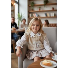 Ekose Etek Tavşanlı Gömlek Kız Çocukları Için Süveterli Takım