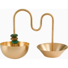 Natalia Criado Yeşil Kuvars Detaylı Altın Kaplama, Italyan Tasarımı El Işçiliği Dekoratif  2’li Kase Seti