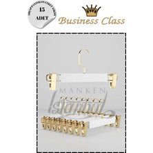 Manken İstanbul Business Class  15 Adet Gold Kanca Lamine Ahşap Mandallı Pantolon Askısı Etek Askısı