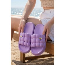 Nmoda Kadın Lüks Hafif ve Yüksek Taban Kaymaz Sticker Desenli Günlük Plaj Deniz Havuz Banyo Terliği Jel