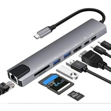 8 In 1 Hub Çoklayıcı Adaptör | 4K Hdmı, Ethernet RJ45, USB 3.0, 87W Pd Şarj