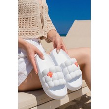 Nmoda Kadın Lüks Hafif ve Yüksek Taban Kaymaz Sticker Desenli Günlük Plaj Deniz Havuz Banyo Terliği Jel