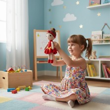 Ellayda Kırmızı Elbiseli Amigurumi Oyuncak Kız