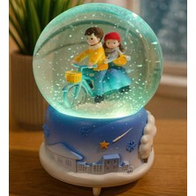  kar küresi müzikli ışıklı orta boy bisikletli çift