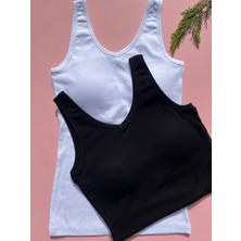 Kadın Modal Kaşkorse Kumaş 3'lü Sabit Pedli Geniş Askılı Siyah, Beyaz Rahat Basic Atlet - Thsirt