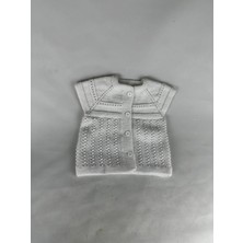 Relya Bebek Unisex Beyaz Makina Yünü Tülermez Düğmeli Yelek 6 12 Aylık En 27 cm Boy 30 cm